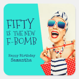Pegatina Cuadrada Hilarious Retro 50th Birthday por ella