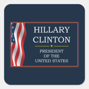Pegatina Cuadrada Hillary Clinton Presidente V3