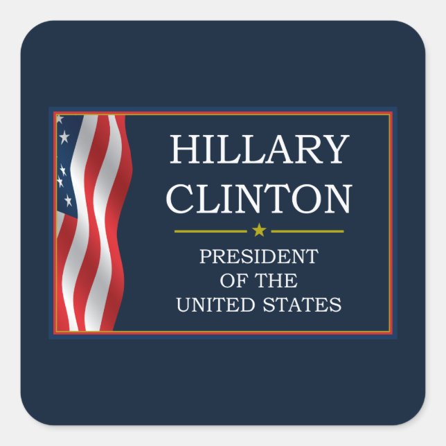 Pegatina Cuadrada Hillary Clinton Presidente V3 (Anverso)