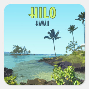 Pegatina Cuadrada Hilo Big Island Hawaii Beach Vintage