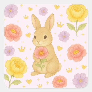 Pegatina Cuadrada HIMEKARI Floral Bunny Sticker – Pink