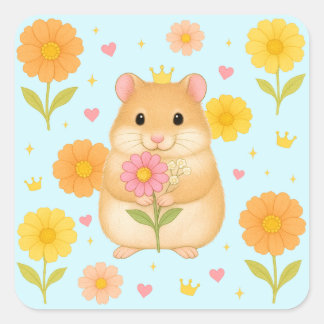 Pegatina Cuadrada HIMEKARI Floral Hamster Sticker – Blue