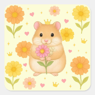 Pegatina Cuadrada HIMEKARI Floral Hamster Sticker – Cream