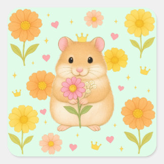 Pegatina Cuadrada HIMEKARI Floral Hamster Sticker – Green