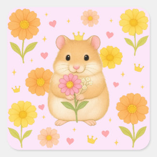 Pegatina Cuadrada HIMEKARI Floral Hamster Sticker – Pink