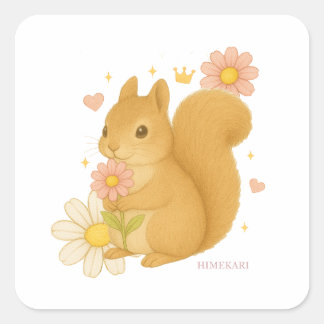 Pegatina Cuadrada HIMEKARI Floral Squirrel Sticker – clear