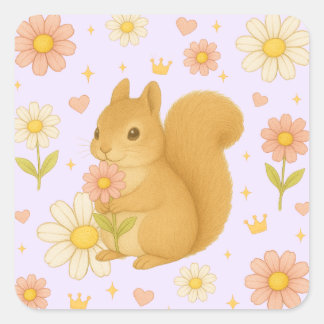 Pegatina Cuadrada HIMEKARI Floral Squirrel Sticker (Purple)
