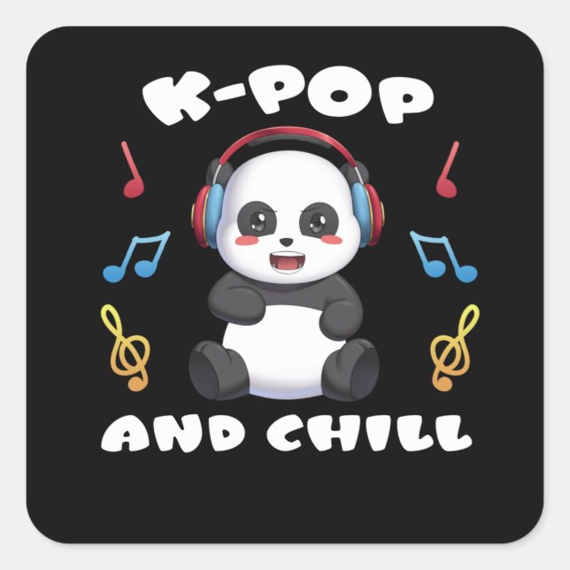 Pegatina Cuadrada Hinchas del K-Pop y Chill Anime Panda Manga Music  (Anverso)