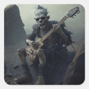 Pegatina Cuadrada Hip Hop Art zombie tocando guitarra eléctrica