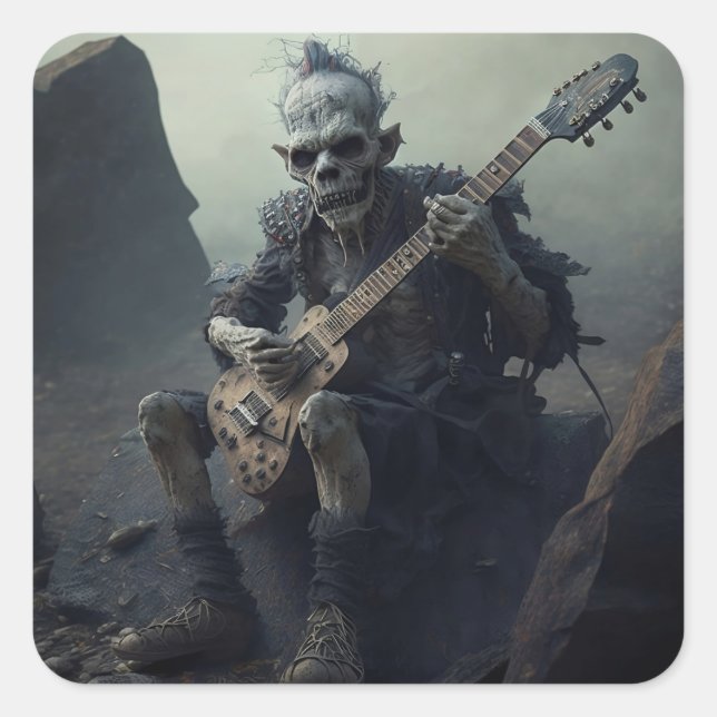 Pegatina Cuadrada Hip Hop Art zombie tocando guitarra eléctrica (Anverso)