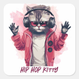 Pegatina Cuadrada Hip Hop Kitty