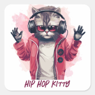 Pegatina Cuadrada Hip Hop Kitty