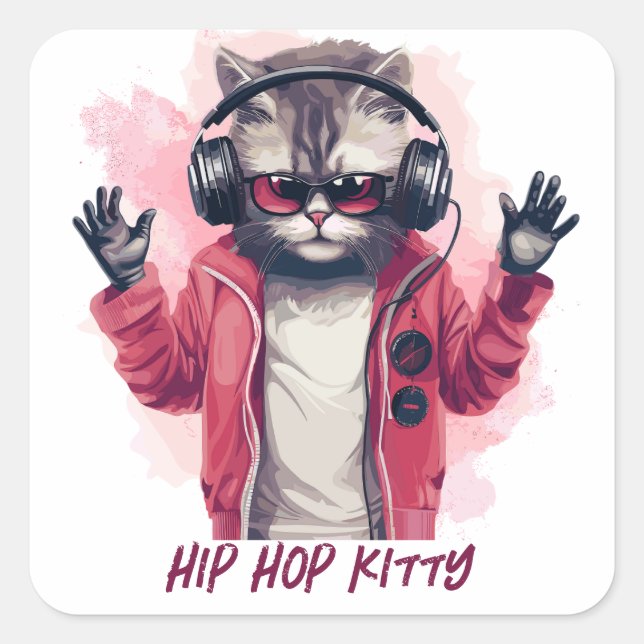 Pegatina Cuadrada Hip Hop Kitty (Anverso)