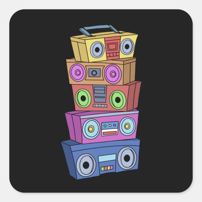 Pegatina Cuadrada Hip Hop Regalos de los 90 Ghettoblaster Classic Hi (Anverso)