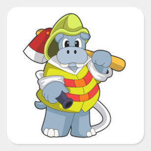 Pegatina Cuadrada Hipo como bombero con hacha