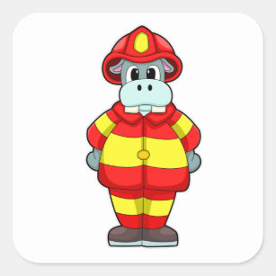Pegatina Cuadrada Hipo como bombero en el departamento de bomberos c