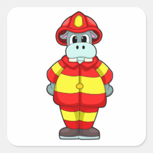 Pegatina Cuadrada Hipo como bombero en el departamento de bomberos c