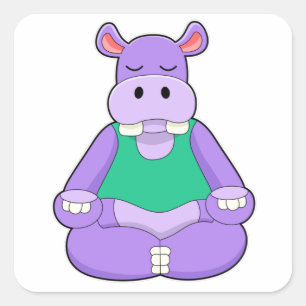 Pegatina Cuadrada Hipopótamo en Yoga sentado