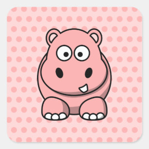 Pegatina Cuadrada Hipopótamo Rosa Lindo