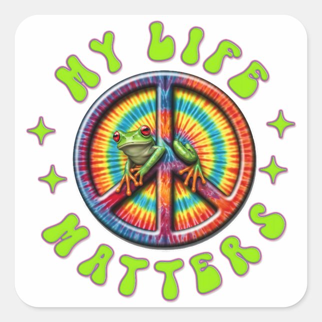 Pegatina Cuadrada Hippie Amor Paz La Vida Importa Personalizado  (Anverso)