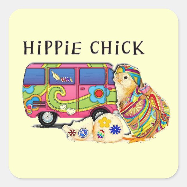 Pegatina Cuadrada Hippie Chick (Anverso)