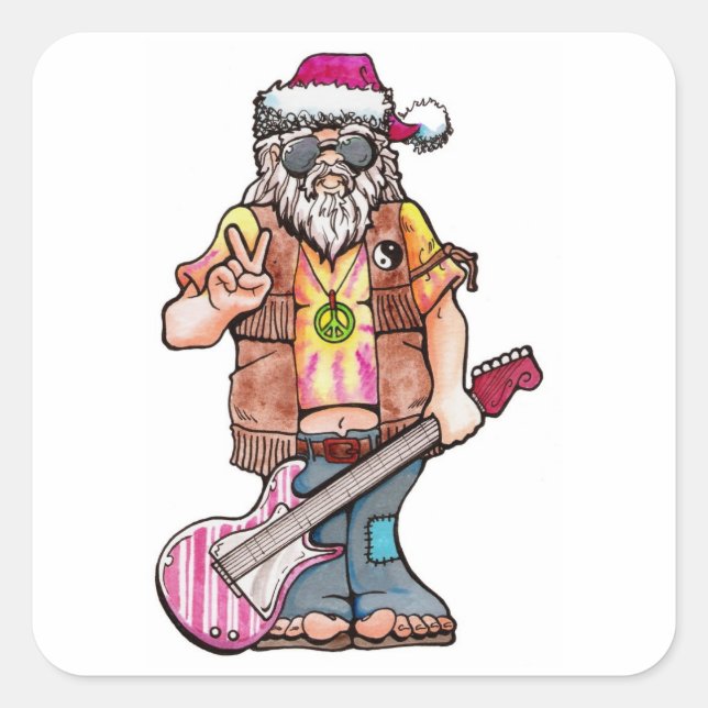 Pegatina Cuadrada Hippie Santa (Anverso)