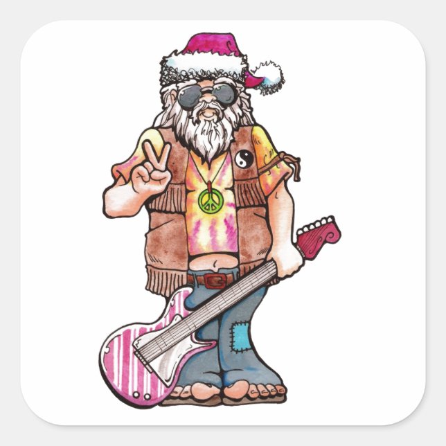 Pegatina Cuadrada Hippie Santa (Anverso)