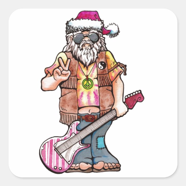Pegatina Cuadrada Hippie Santa (Anverso)