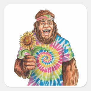 Pegatina Cuadrada Hippie Sasquatch Con Girasol