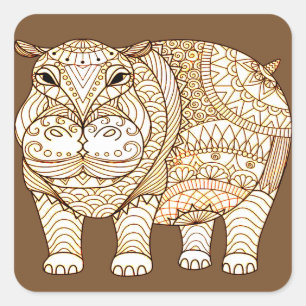 Pegatina Cuadrada Hippo