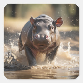 Pegatina Cuadrada Hippo