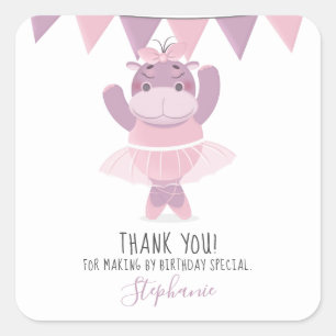 Pegatina Cuadrada Hippo Ballerina