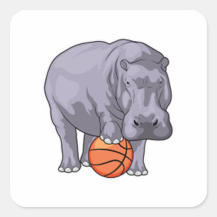 Pegatina Cuadrada Hippo Baloncesto Baloncesto