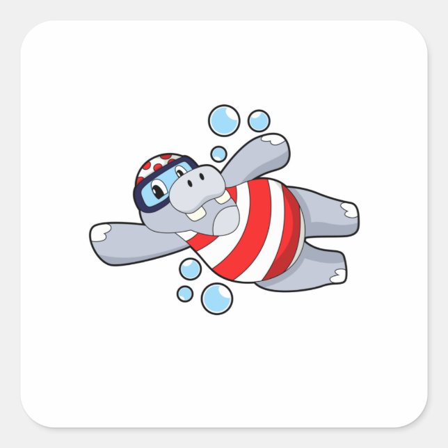 Pegatina Cuadrada Hippo como buceador con gafas de natación (Anverso)