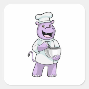 Pegatina Cuadrada Hippo como chef con Bowl