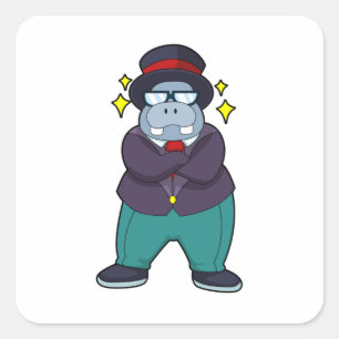 Pegatina Cuadrada Hippo como Groom con Suit.PNG