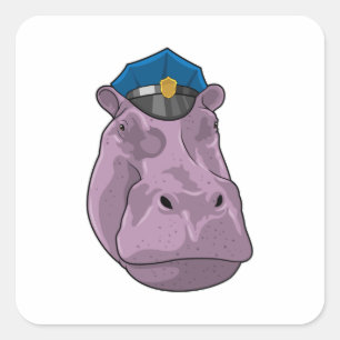 Pegatina Cuadrada Hippo como oficial de policía