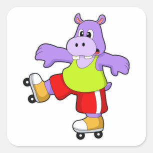 Pegatina Cuadrada Hippo como patinador con patines en línea