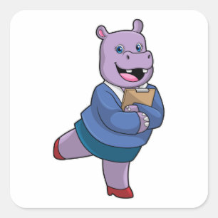 Pegatina Cuadrada Hippo como secretario con Notepad