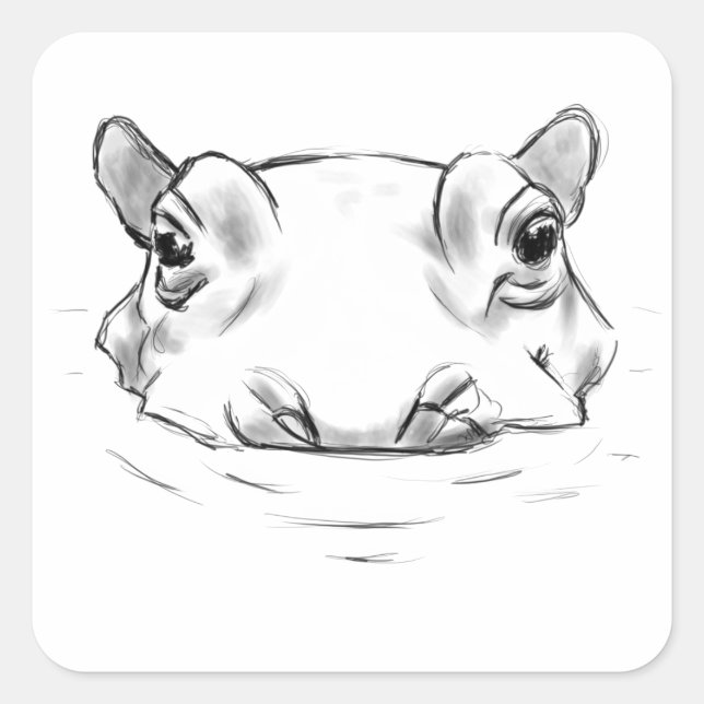 Pegatina Cuadrada Hippo drawing (Anverso)