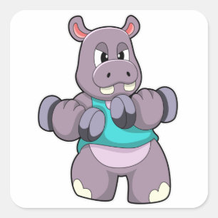 Pegatina Cuadrada Hippo en Bodybuilding with Dumbbels