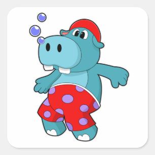 Pegatina Cuadrada Hippo en Natación con Bocas