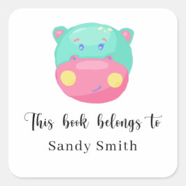 Pegatina Cuadrada Hippo - Este libro pertenece a