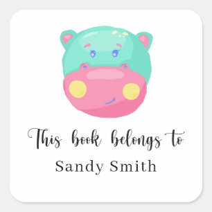 Pegatina Cuadrada Hippo - Este libro pertenece a