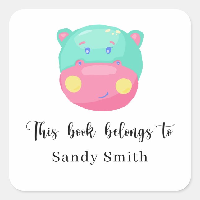 Pegatina Cuadrada Hippo - Este libro pertenece a (Anverso)