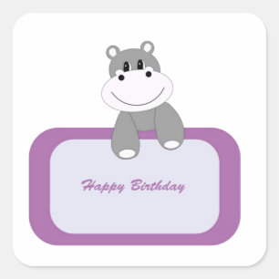 Pegatina Cuadrada Hippo Feliz Cumpleaños