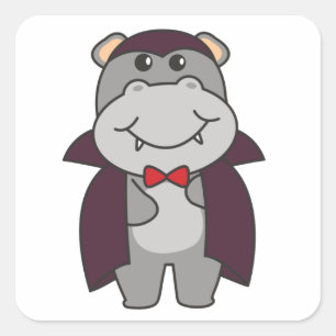 Pegatina Cuadrada Hippo Halloween Cute Devil Vampista Plaza