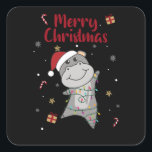 Pegatina Cuadrada Hippo Merry Christmas Winter Animals Hippos<br><div class="desc">The hippo to softness with fair lights. Funny animals with gifts and snow to the holidays. Also funny for Christmas in July. Hippos are sweet animals and perfect for Christmas.</div>