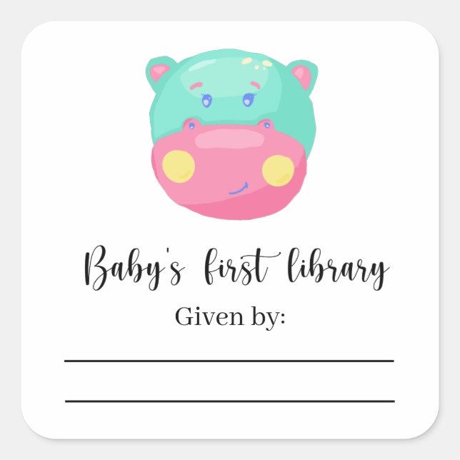Pegatina Cuadrada Hippo - Tarjeta para bebé, libros para bebé (Anverso)