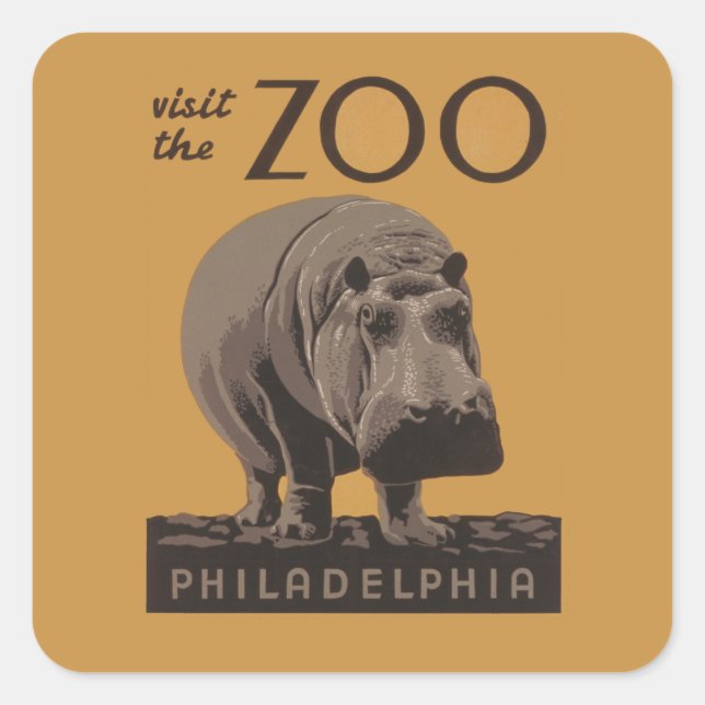 Pegatina Cuadrada Hippopótamo vintage hippo zoo poster wpa (Anverso)